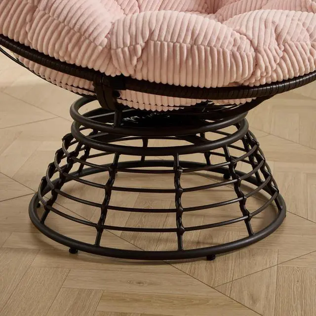 Alt view image 7 of 7 - Wicker Papasan Chair with Removable Cushion, 360° Swivel Rattan Patio Chair with Soft Thick Cushion, Comfy Reading Lounger for Outdoor Indoor Living Room, Bedroom, Reading Room, Pink