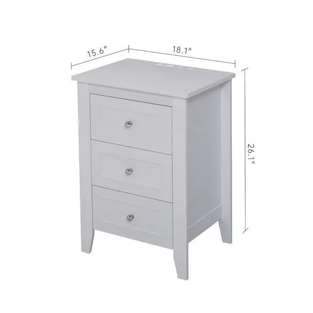 Alt view image 2 of 7 - 3 Drawer Dresser, White Chest of Drawers with Charging Station and USB Ports & Power Outlets, Small Wooden Storage Cabinet Organizer for Bedroom, Living Room