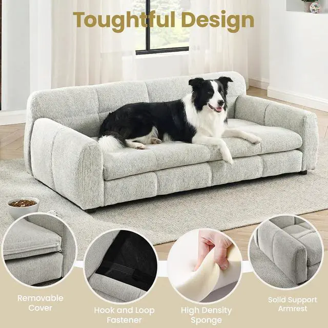 Alt view image 4 of 7 - 51" XL Dog Bed Couch, Elevated Large Dog Sofa with Backrest and Armrests, Soft Memory Foam Extra Large Pet Bed with Removable Cushion, Durable Linen Pet Couch Furniture, Beige