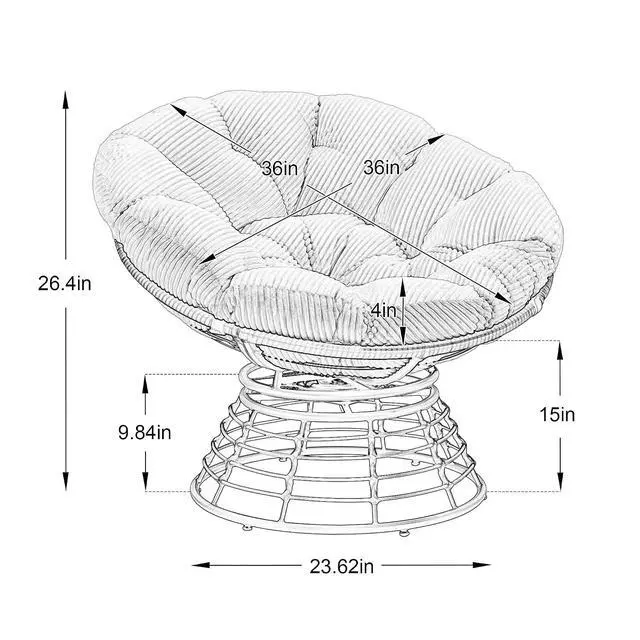 Alt view image 2 of 7 - Wicker Papasan Chair with Removable Cushion, 360° Swivel Rattan Patio Chair with Soft Thick Cushion, Comfy Reading Lounger for Outdoor Indoor Living Room, Bedroom, Reading Room, White