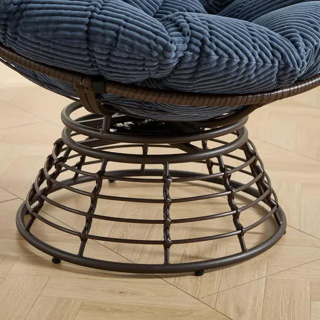 Alt view image 6 of 7 - Wicker Papasan Chair with Removable Cushion, 360° Swivel Rattan Patio Chair with Soft Thick Cushion, Comfy Reading Lounger for Outdoor Indoor Living Room, Bedroom, Reading Room, Navy Blue