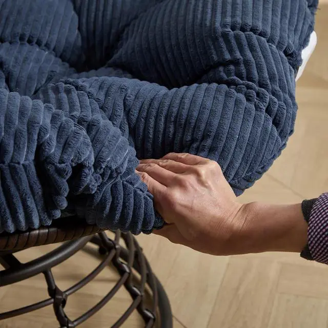 Alt view image 7 of 7 - Wicker Papasan Chair with Removable Cushion, 360° Swivel Rattan Patio Chair with Soft Thick Cushion, Comfy Reading Lounger for Outdoor Indoor Living Room, Bedroom, Reading Room, Navy Blue
