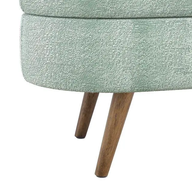 Alt view image 7 of 7 - 43.5" Storage Ottoman Bench, Upholstered Bedroom Bench, Oval Shaped Ottoman with Rubber Wood Legs, Foot Stool for End of Bed,Living Room, Entryway, Cyan