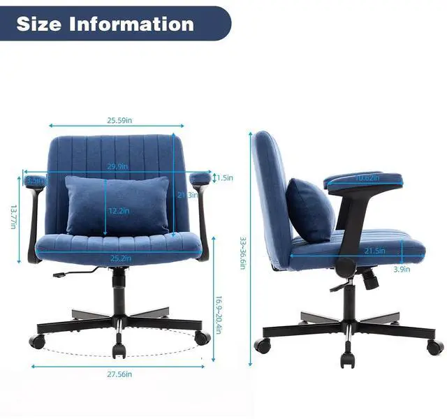 Alt view image 2 of 7 - Criss Cross Office Desk Chair with Wheels, Swivel Armchair with Foldable Armrests, Back Pillow, Velvet Vanity Chair Rolling Stool with Adjustable Back for Home Office, Meditation & Makeup, Blue