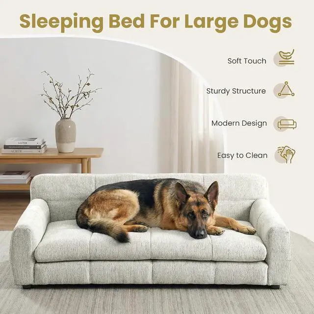 Alt view image 7 of 7 - 51" XL Dog Bed Couch, Elevated Large Dog Sofa with Backrest and Armrests, Soft Memory Foam Extra Large Pet Bed with Removable Cushion, Durable Linen Pet Couch Furniture, Beige