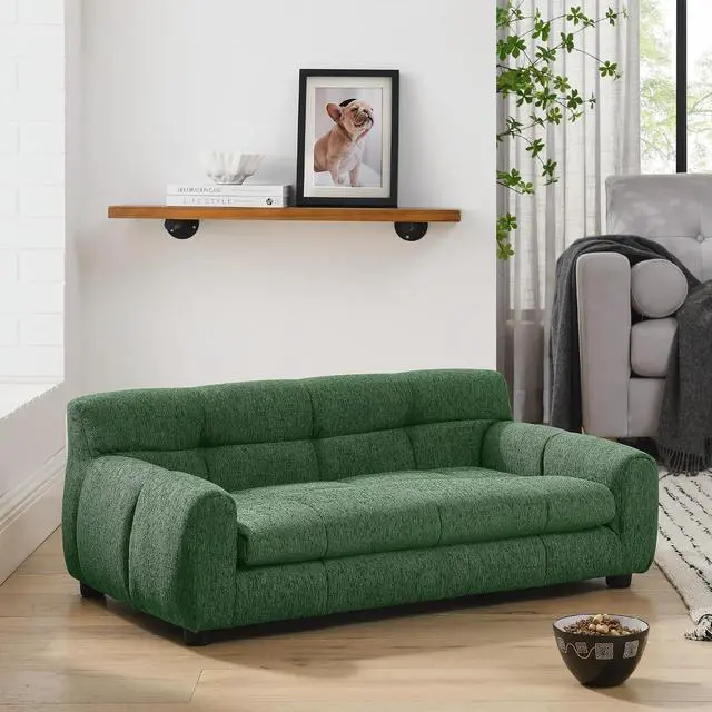 Alt view image 6 of 7 - 38" Dog Sofa Bed, Elevated Dog Bed with Backrest and Armrests, Soft Memory Foam Couches for Small and Medium-Sized Pets, Durable Linen Pet Couch Furniture, Green