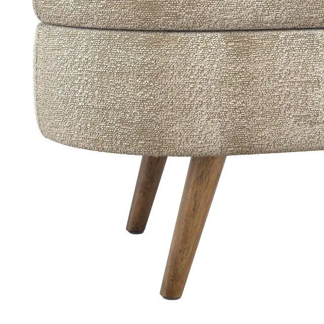 Alt view image 7 of 7 - 43.5" Storage Ottoman Bench, Upholstered Bedroom Bench, Oval Shaped Ottoman with Rubber Wood Legs, Foot Stool for End of Bed,Living Room, Entryway, Brown