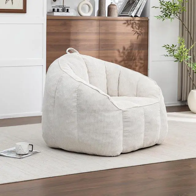 Alt view image 4 of 7 - Giant Bean Bag Chair with Pull Ring, Comfy Corduroy Lazy Sofa for Adults Teens, Large Boneless Chair, Comfy Accent Chair, Corner Armchair for for Living Room, Bedroom, Gaming, Reading, Beige