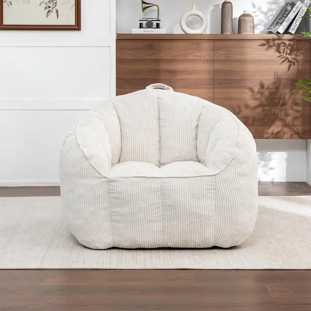 Alt view image 3 of 7 - Giant Bean Bag Chair with Pull Ring, Comfy Corduroy Lazy Sofa for Adults Teens, Large Boneless Chair, Comfy Accent Chair, Corner Armchair for for Living Room, Bedroom, Gaming, Reading, Beige