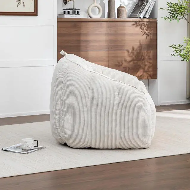 Alt view image 6 of 7 - Giant Bean Bag Chair with Pull Ring, Comfy Corduroy Lazy Sofa for Adults Teens, Large Boneless Chair, Comfy Accent Chair, Corner Armchair for for Living Room, Bedroom, Gaming, Reading, Beige