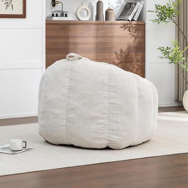 Alt view image 5 of 7 - Giant Bean Bag Chair with Pull Ring, Comfy Corduroy Lazy Sofa for Adults Teens, Large Boneless Chair, Comfy Accent Chair, Corner Armchair for for Living Room, Bedroom, Gaming, Reading, Beige