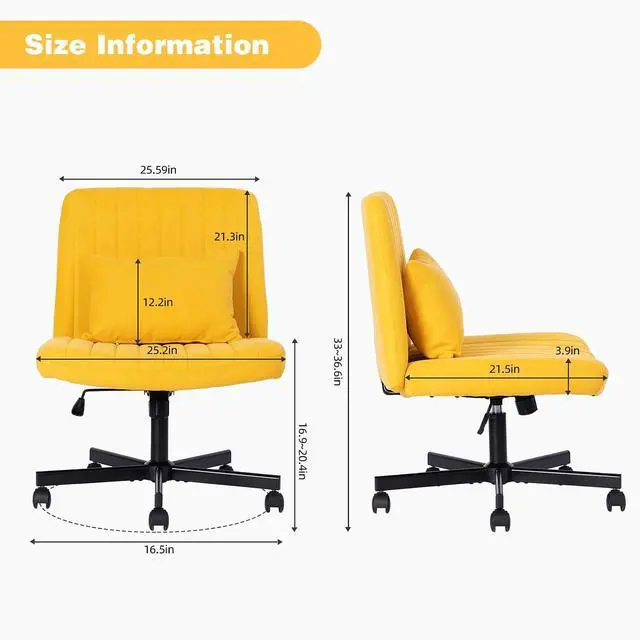 Alt view image 2 of 7 - Vanity Chair with Back, Adjustable Height Criss Cross Desk Chair with Wheels, Armless Swivel Rolling Stool with Back Pillow for Home Office, Meditation & Makeup, Linen, Yellow