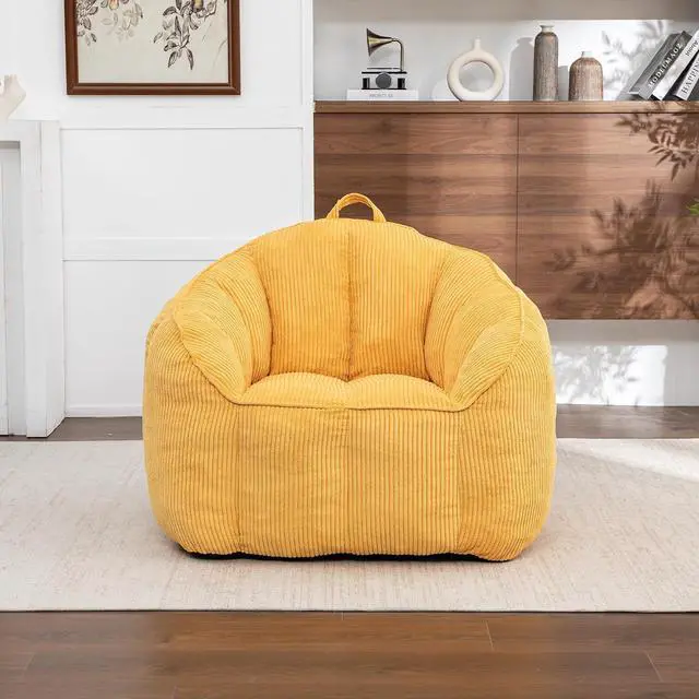Alt view image 3 of 7 - Giant Bean Bag Chair with Pull Ring, Comfy Corduroy Lazy Sofa for Adults Teens, Large Boneless Chair, Comfy Accent Chair, Corner Armchair for for Living Room, Bedroom, Gaming, Reading, Yellow
