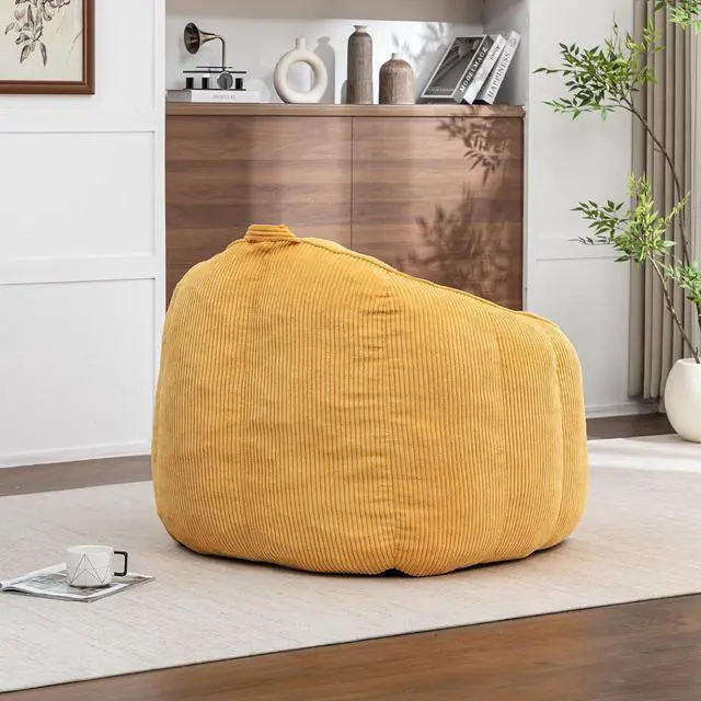 Alt view image 4 of 7 - Giant Bean Bag Chair with Pull Ring, Comfy Corduroy Lazy Sofa for Adults Teens, Large Boneless Chair, Comfy Accent Chair, Corner Armchair for for Living Room, Bedroom, Gaming, Reading, Yellow