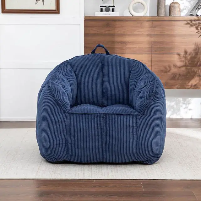 Alt view image 3 of 7 - Giant Bean Bag Chair with Pull Ring, Comfy Corduroy Lazy Sofa for Adults Teens, Large Boneless Chair, Comfy Accent Chair, Corner Armchair for for Living Room, Bedroom, Gaming, Reading, Dark Blue