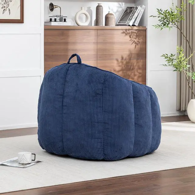 Alt view image 5 of 7 - Giant Bean Bag Chair with Pull Ring, Comfy Corduroy Lazy Sofa for Adults Teens, Large Boneless Chair, Comfy Accent Chair, Corner Armchair for for Living Room, Bedroom, Gaming, Reading, Dark Blue