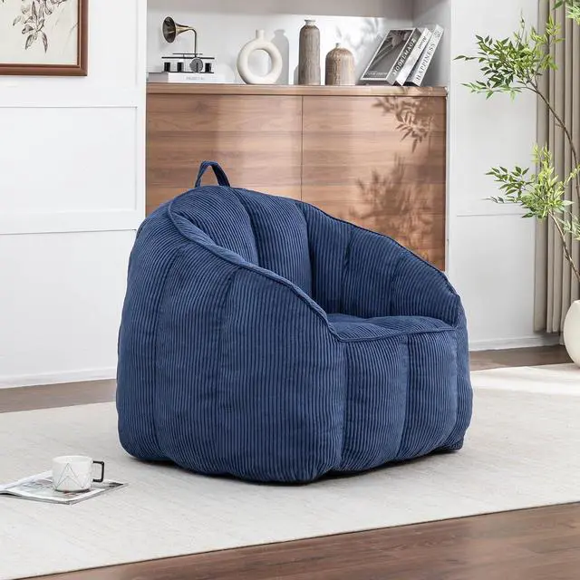 Alt view image 4 of 7 - Giant Bean Bag Chair with Pull Ring, Comfy Corduroy Lazy Sofa for Adults Teens, Large Boneless Chair, Comfy Accent Chair, Corner Armchair for for Living Room, Bedroom, Gaming, Reading, Dark Blue