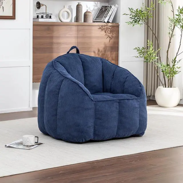 Alt view image 6 of 7 - Giant Bean Bag Chair with Pull Ring, Comfy Corduroy Lazy Sofa for Adults Teens, Large Boneless Chair, Comfy Accent Chair, Corner Armchair for for Living Room, Bedroom, Gaming, Reading, Dark Blue