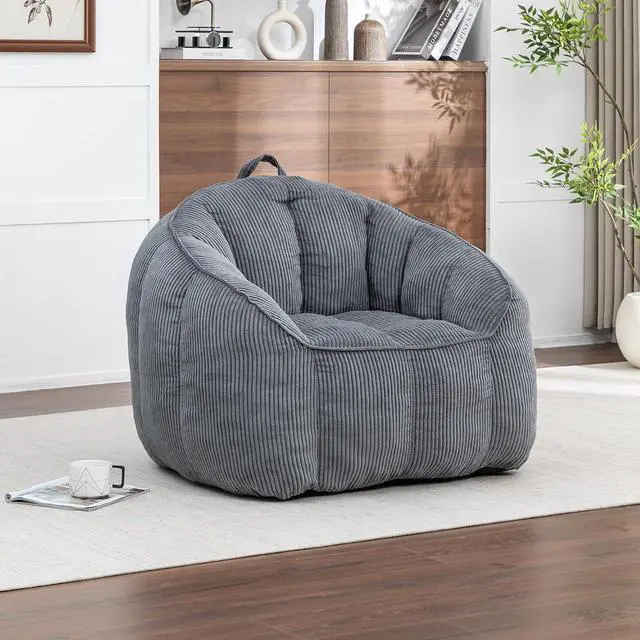 Main image of Giant Bean Bag Chair with Pull Ring, Comfy Corduroy Lazy Sofa for Adults Teens, Large Boneless Chair, Comfy Accent Chair, Corner Armchair for for Living Room, Bedroom, Gaming, Reading, Dark Gray