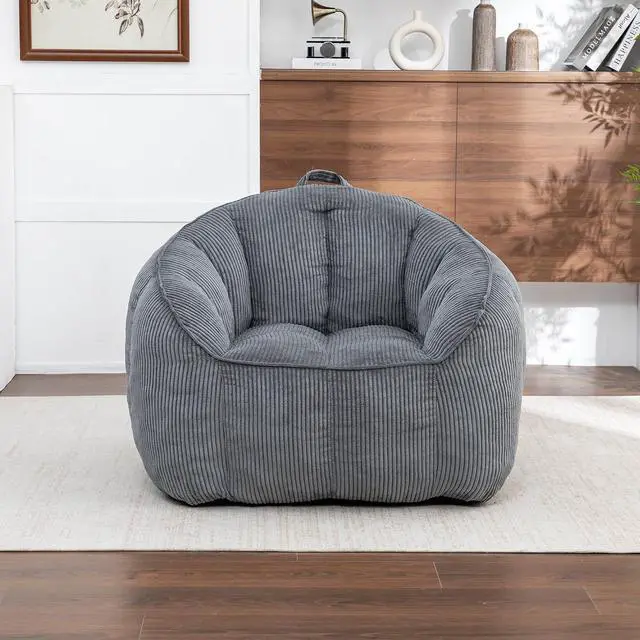 Alt view image 3 of 7 - Giant Bean Bag Chair with Pull Ring, Comfy Corduroy Lazy Sofa for Adults Teens, Large Boneless Chair, Comfy Accent Chair, Corner Armchair for for Living Room, Bedroom, Gaming, Reading, Dark Gray
