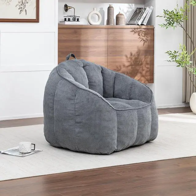 Alt view image 4 of 7 - Giant Bean Bag Chair with Pull Ring, Comfy Corduroy Lazy Sofa for Adults Teens, Large Boneless Chair, Comfy Accent Chair, Corner Armchair for for Living Room, Bedroom, Gaming, Reading, Dark Gray