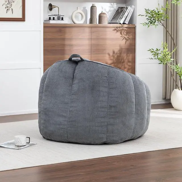 Alt view image 5 of 7 - Giant Bean Bag Chair with Pull Ring, Comfy Corduroy Lazy Sofa for Adults Teens, Large Boneless Chair, Comfy Accent Chair, Corner Armchair for for Living Room, Bedroom, Gaming, Reading, Dark Gray