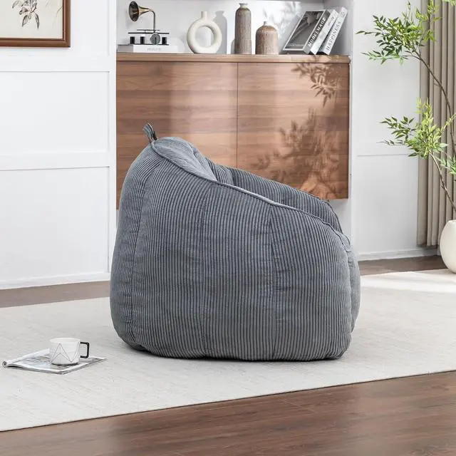 Alt view image 6 of 7 - Giant Bean Bag Chair with Pull Ring, Comfy Corduroy Lazy Sofa for Adults Teens, Large Boneless Chair, Comfy Accent Chair, Corner Armchair for for Living Room, Bedroom, Gaming, Reading, Dark Gray