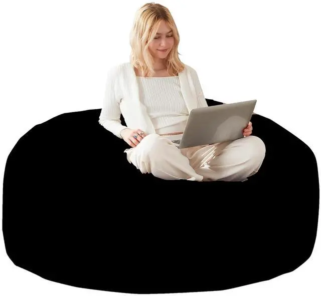 Main image of 4FT Giant Bean Bag Chair, Memory Foam Lounge Chair for Adult and Teen, Comfy Floor Lazy Sofa with Removable Flannel Cover, Round BeanBag for Living Room, Bedroom, College Dorm, Black
