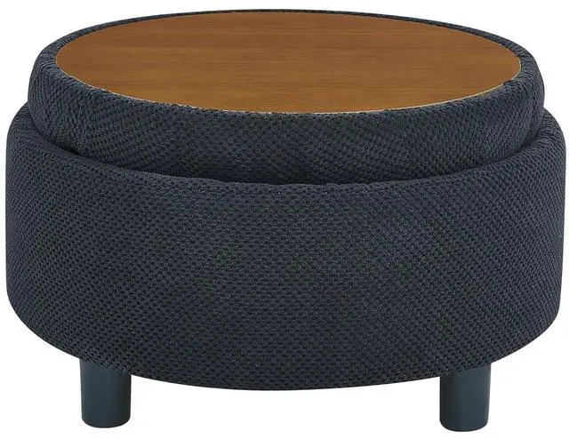 Alt view image 7 of 7 - 25" Round Ottoman Coffee Table with Removable Lid, Storage Ottoman Bench with Double Side Top, Small Space Side Table, Button Tufted Upholstered Footstool for Living Room, Bedroom, Office, Black
