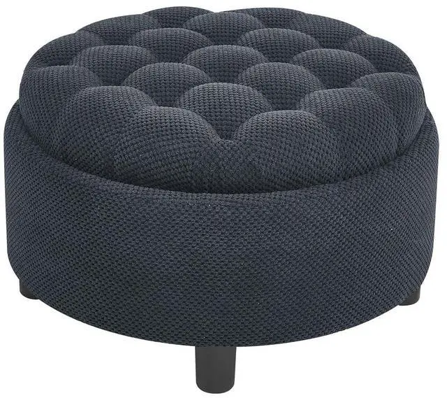 Alt view image 6 of 7 - 25" Round Ottoman Coffee Table with Removable Lid, Storage Ottoman Bench with Double Side Top, Small Space Side Table, Button Tufted Upholstered Footstool for Living Room, Bedroom, Office, Black