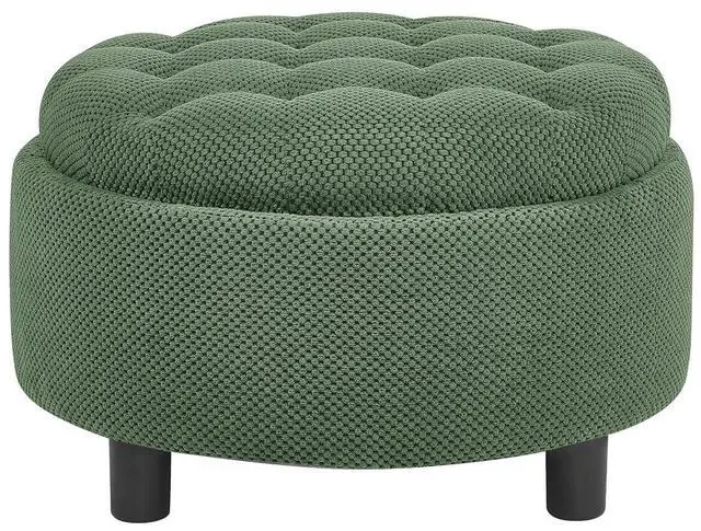 Alt view image 5 of 7 - 25" Round Ottoman Coffee Table with Removable Lid, Storage Ottoman Bench with Double Side Top, Small Space Side Table, Button Tufted Upholstered Footstool for Living Room, Bedroom, Office, Dark Green