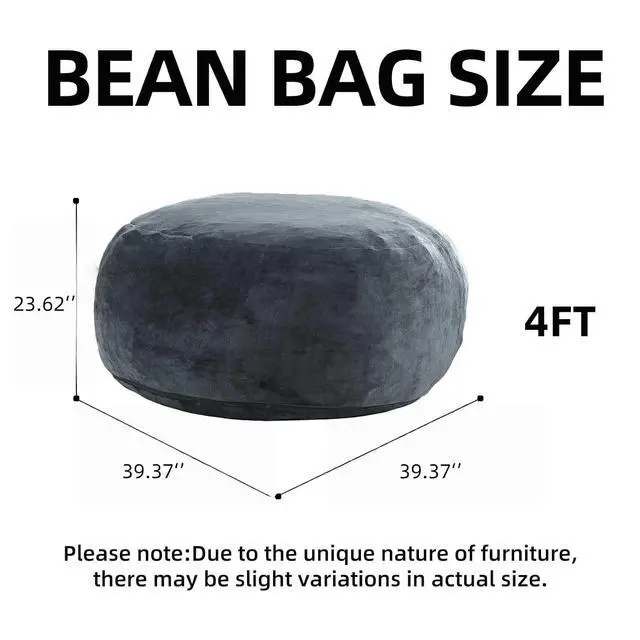 Alt view image 2 of 7 - 4FT Giant Bean Bag Chair, Memory Foam Lounge Chair for Adult and Teen, Comfy Floor Lazy Sofa with Removable Flannel Cover, Round BeanBag for Living Room, Bedroom, College Dorm, Dark Grey