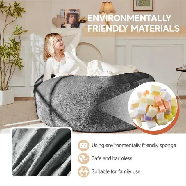 Alt view image 4 of 7 - 4FT Giant Bean Bag Chair, Memory Foam Lounge Chair for Adult and Teen, Comfy Floor Lazy Sofa with Removable Flannel Cover, Round BeanBag for Living Room, Bedroom, College Dorm, Dark Grey