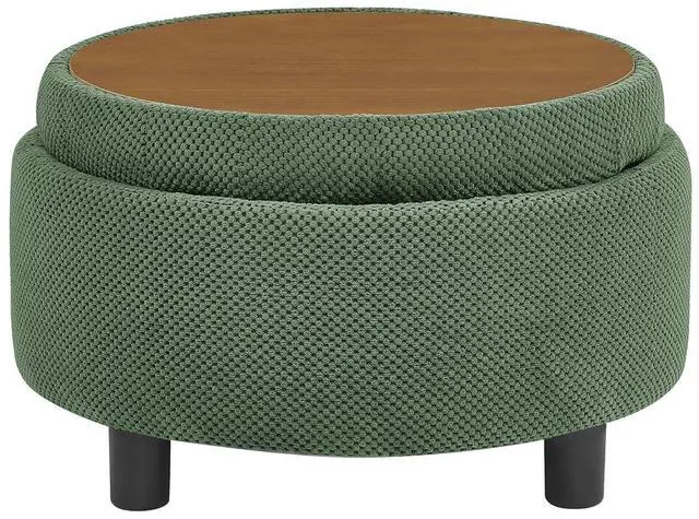 Alt view image 7 of 7 - 25" Round Ottoman Coffee Table with Removable Lid, Storage Ottoman Bench with Double Side Top, Small Space Side Table, Button Tufted Upholstered Footstool for Living Room, Bedroom, Office, Dark Green