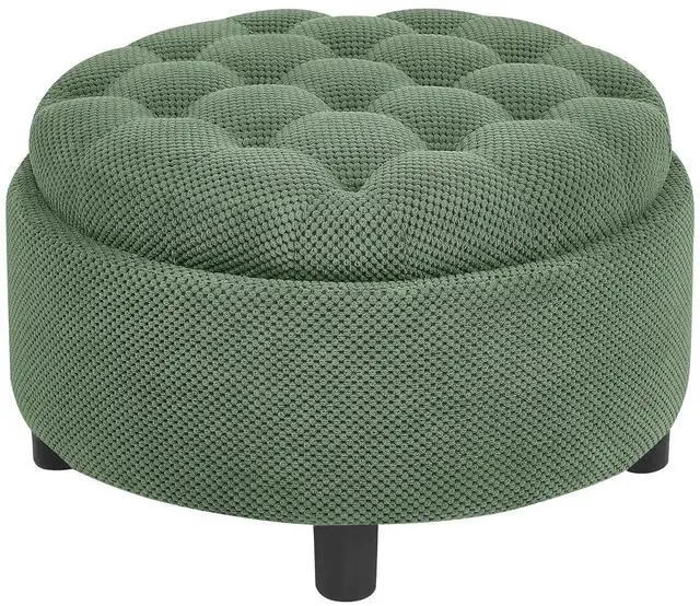 Alt view image 6 of 7 - 25" Round Ottoman Coffee Table with Removable Lid, Storage Ottoman Bench with Double Side Top, Small Space Side Table, Button Tufted Upholstered Footstool for Living Room, Bedroom, Office, Dark Green