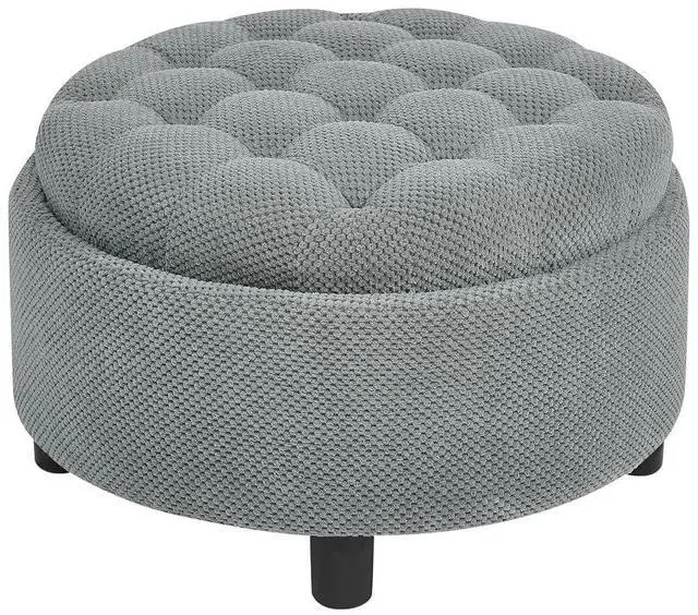 Alt view image 6 of 7 - 25" Round Ottoman Coffee Table with Removable Lid, Storage Ottoman Bench with Double Side Top, Small Space Side Table, Button Tufted Upholstered Footstool for Living Room, Bedroom, Office, Light Gray