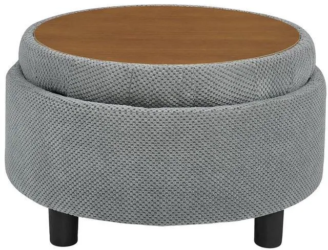 Alt view image 7 of 7 - 25" Round Ottoman Coffee Table with Removable Lid, Storage Ottoman Bench with Double Side Top, Small Space Side Table, Button Tufted Upholstered Footstool for Living Room, Bedroom, Office, Light Gray