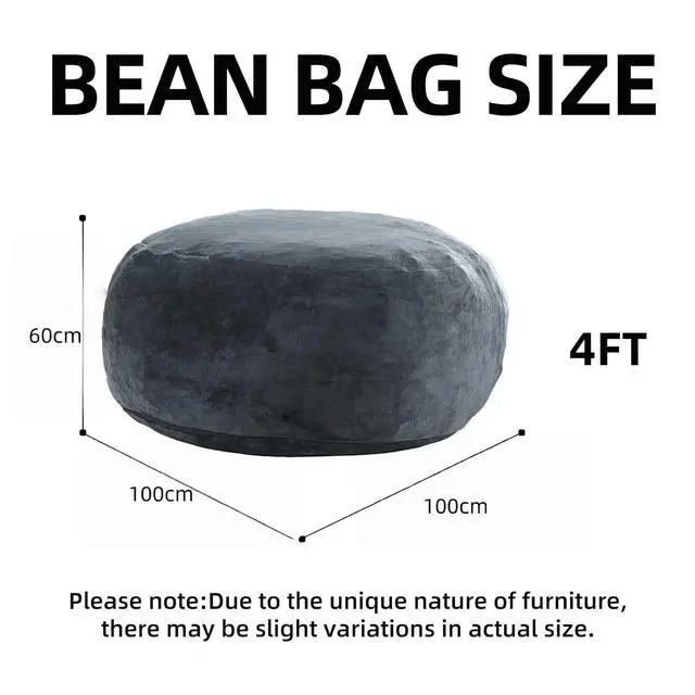 Alt view image 7 of 7 - 4FT Giant Bean Bag Chair, Memory Foam Lounge Chair for Adult and Teen, Comfy Floor Lazy Sofa with Removable Flannel Cover, Round BeanBag for Living Room, Bedroom, College Dorm, Dark Grey