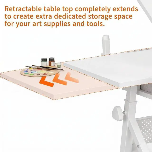 Alt view image 5 of 7 - Height Adjustable Drafting Table with Stool, Drawing Art Desk with 2 Drawers, Artist Table with 75° Tilted Tabletop, Sketching Painting Artwork Station for Home Office School Reading, Crafting, White