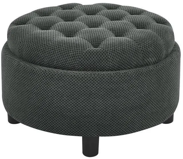 Alt view image 6 of 7 - 25" Round Ottoman Coffee Table with Removable Lid, Storage Ottoman Bench with Double Side Top, Small Space Side Table, Button Tufted Upholstered Footstool for Living Room, Bedroom, Office, Dark Gray
