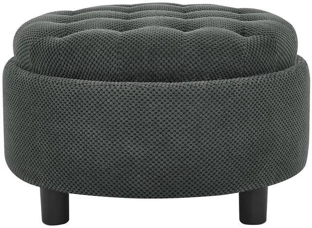 Alt view image 5 of 7 - 25" Round Ottoman Coffee Table with Removable Lid, Storage Ottoman Bench with Double Side Top, Small Space Side Table, Button Tufted Upholstered Footstool for Living Room, Bedroom, Office, Dark Gray