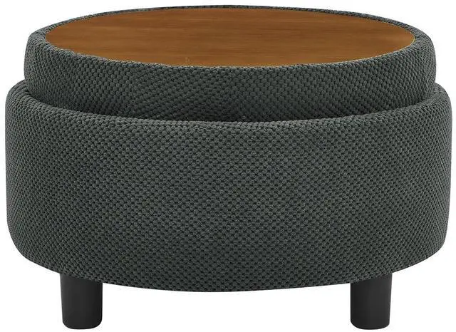 Alt view image 7 of 7 - 25" Round Ottoman Coffee Table with Removable Lid, Storage Ottoman Bench with Double Side Top, Small Space Side Table, Button Tufted Upholstered Footstool for Living Room, Bedroom, Office, Dark Gray