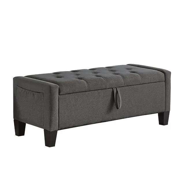 Alt view image 6 of 7 - 45" Bedroom Ottoman Bench with Lift-Top Lid, PU Leather Upholstered Storage Bench with Side Pocket, 350 lbs Weight Capacity, Button Tufted Entryway Foot Stool for End of Bed, Living Room, Dark Gray