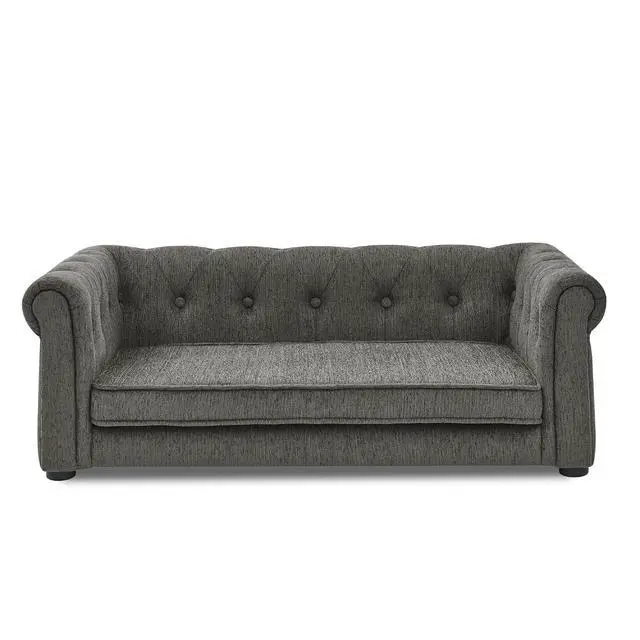 Alt view image 7 of 7 - Elevated Dog Sofa with Backrest and Armrests, Button Tufted Dog Couch Bed with Soft Cushion for Medium Dogs, Stylish Lounging Bed Pet Couch Chair, 60Lbs Weight Capacity, Dark Gray