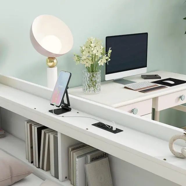 Alt view image 5 of 7 - Full Size L Shaped Daybed with Storage, Corner Day Bed with Drawers, Multi-Functional Full Bookcase Bed with Power Outlets, USB Charging Ports, for Adults and Kids Bedroom, White