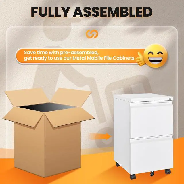 Alt view image 7 of 7 - 2 Drawer Mobile File Cabinet, Fully Assembled File Cabinets with Lock, Metal Rolling Filing Caninet on Wheels, Small Two Drawer Under Desk Cabnet for Letter/Legal / A4 / File Box - White