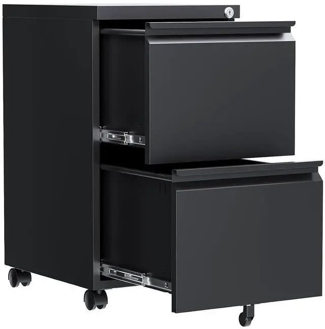 Main image of 2 Drawer File Cabinet, Fully Assembled Mobile File Cabinets with Lock, Metal Rolling Filing Caninet on Wheels, Small Two Drawer Under Desk Cabnet for Letter/Legal / A4 / File Box - Black
