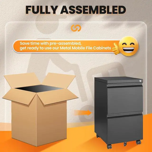 Alt view image 4 of 7 - 2 Drawer File Cabinet, Fully Assembled Mobile File Cabinets with Lock, Metal Rolling Filing Caninet on Wheels, Small Two Drawer Under Desk Cabnet for Letter/Legal / A4 / File Box - Black