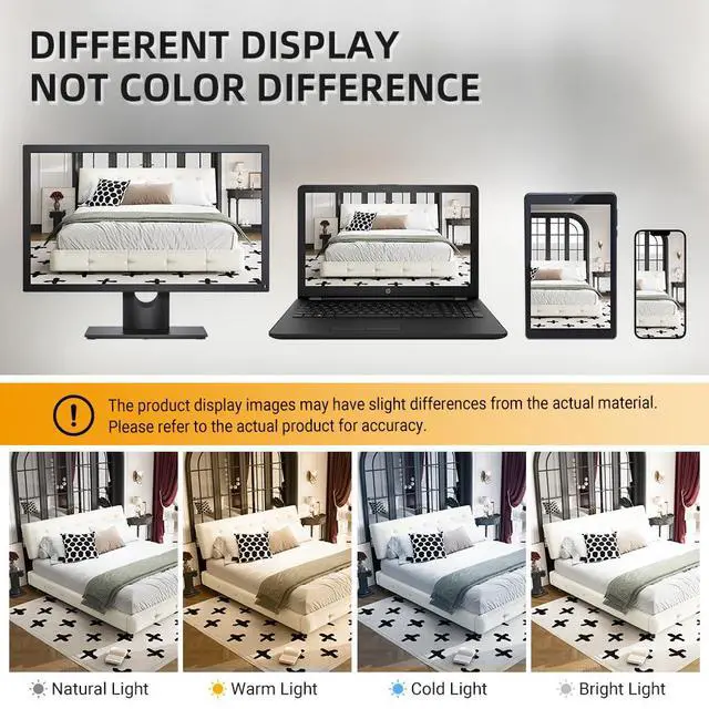 Alt view image 5 of 7 - Tufted Queen Size Bed Frame with Cloud Pillow Headboard, Chenille Ultra-Soft Upholstered Bed with Extra-Large Headboard, Platform Double Bed with Metal and Wood Slats Support, Noise-Free, Beige