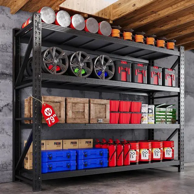 Main image of 79W Garage Shelving Heavy Duty, 6000LBS Metal Storage Shelves, 24 Deep Storage rack shelf, Steel Tall Industrial Shelving , 4 Tier Adjustable Standing Shelf for Warehouse / Shop 79"W x 24"D x 79"H